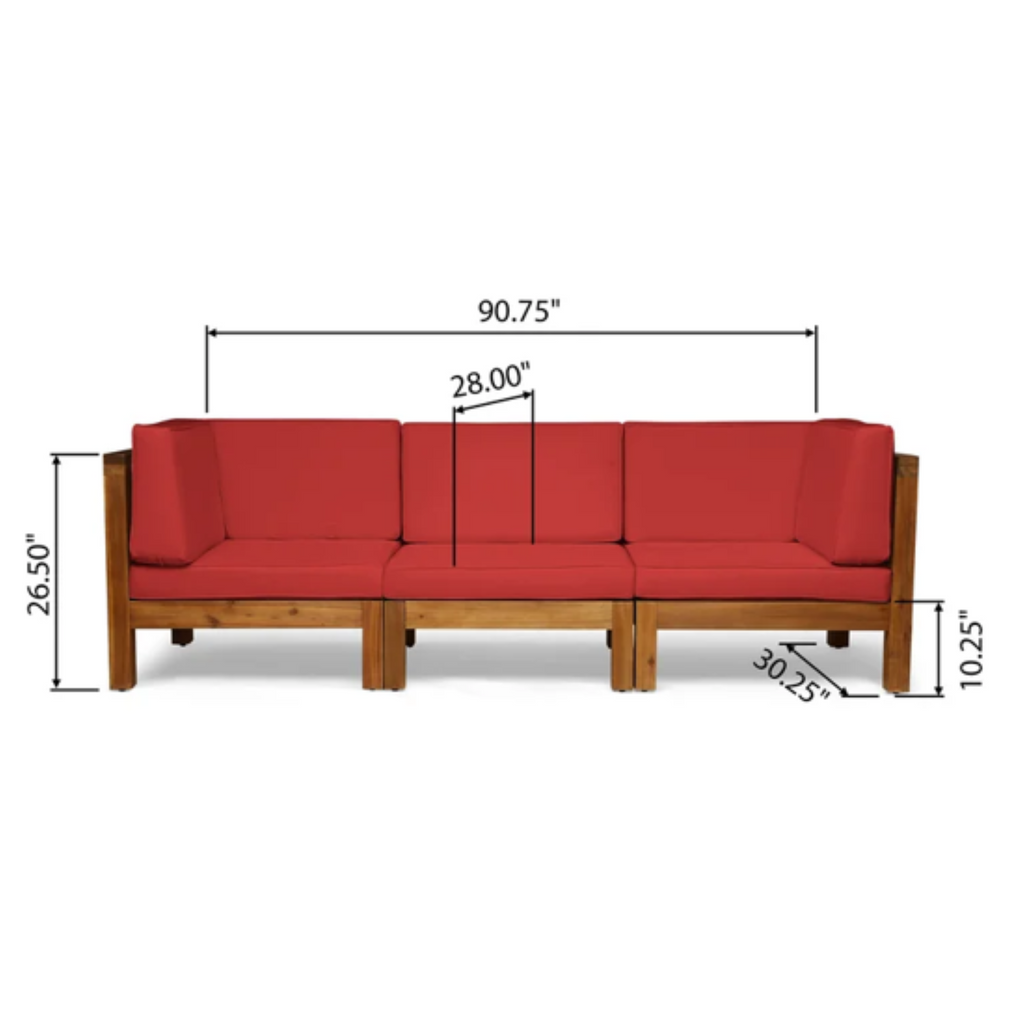 3-Piece Acacia Wood Outdoor Sofa Set