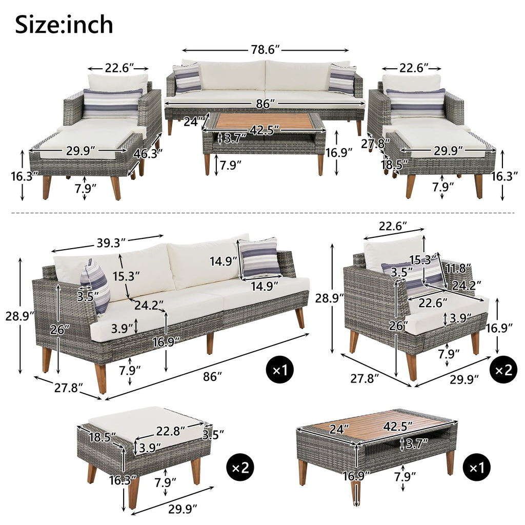 6-Piece Outdoor Sofa Set Wicker Gray Beige