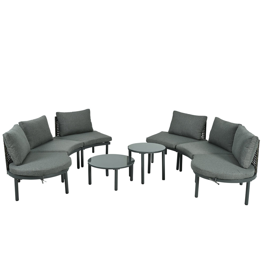 8-Piece Outdoor Sectional Sofa Set Aluminum / Beige with Rattan Style