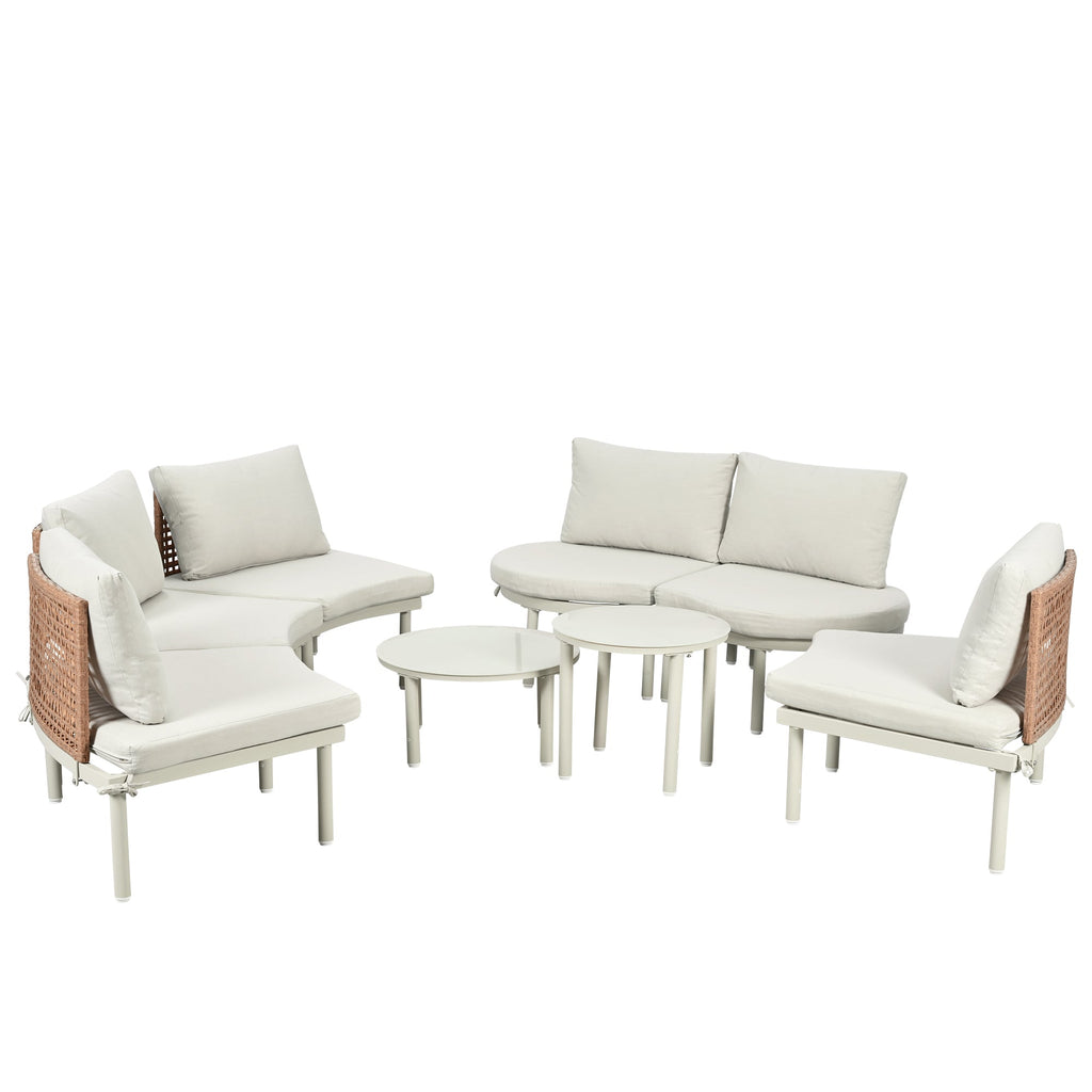 8-Piece Outdoor Sectional Sofa Set Aluminum / Beige with Rattan Style