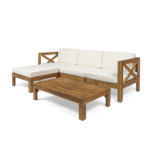 Acacia Wood L-Shaped Outdoor Sofa Set