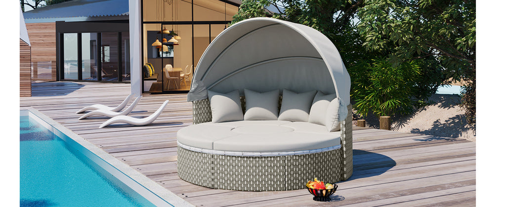 Outdoor Sectional Sofa PE Rattan Gray with Canopy