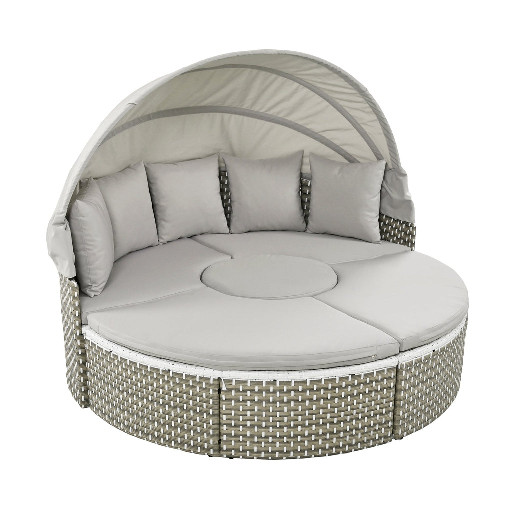 Outdoor Sectional Sofa PE Rattan Gray with Canopy