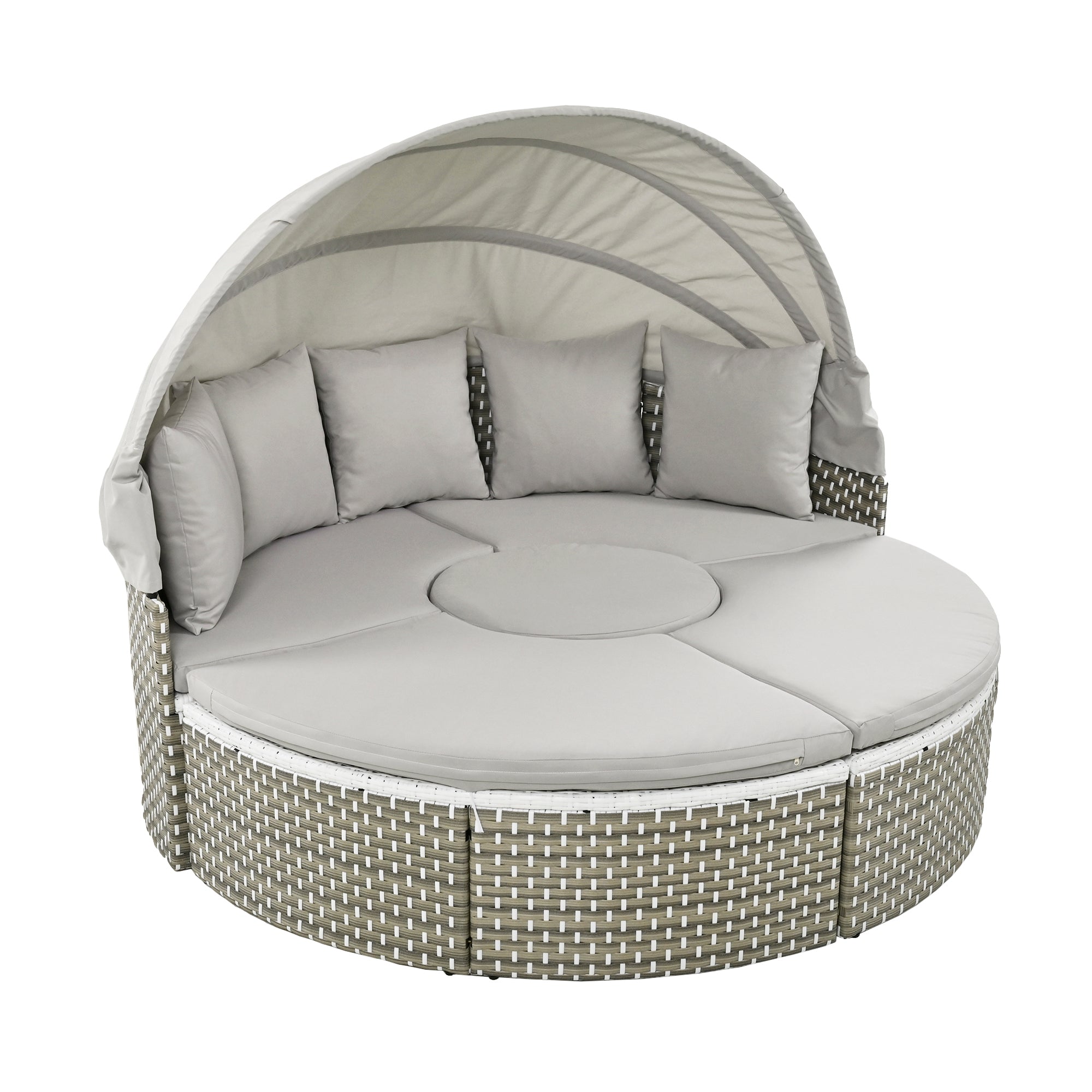 Outdoor Sectional Sofa PE Rattan Gray with Canopy