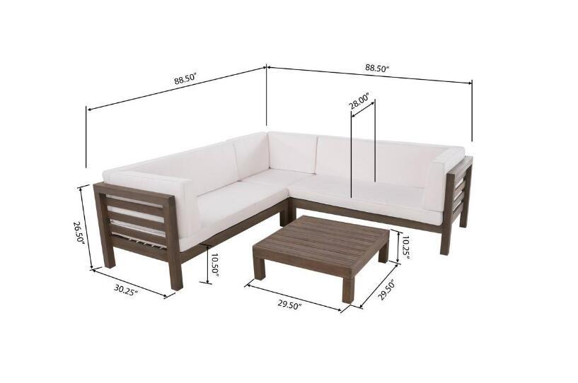 Outdoor Acacia Wood V-Shaped Sectional Sofa Set with Cushions – Modern