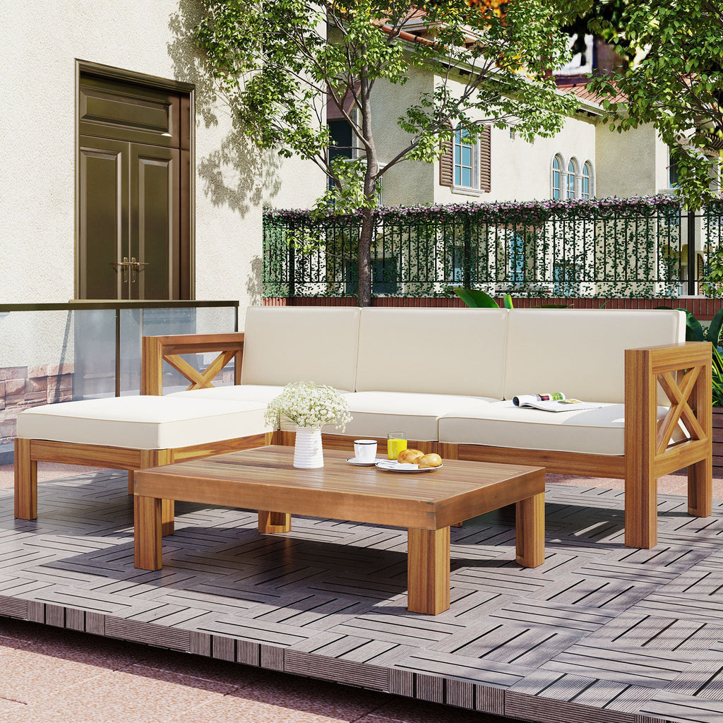 5-Piece Acadia Wood Outdoor Sectional Sofa Set