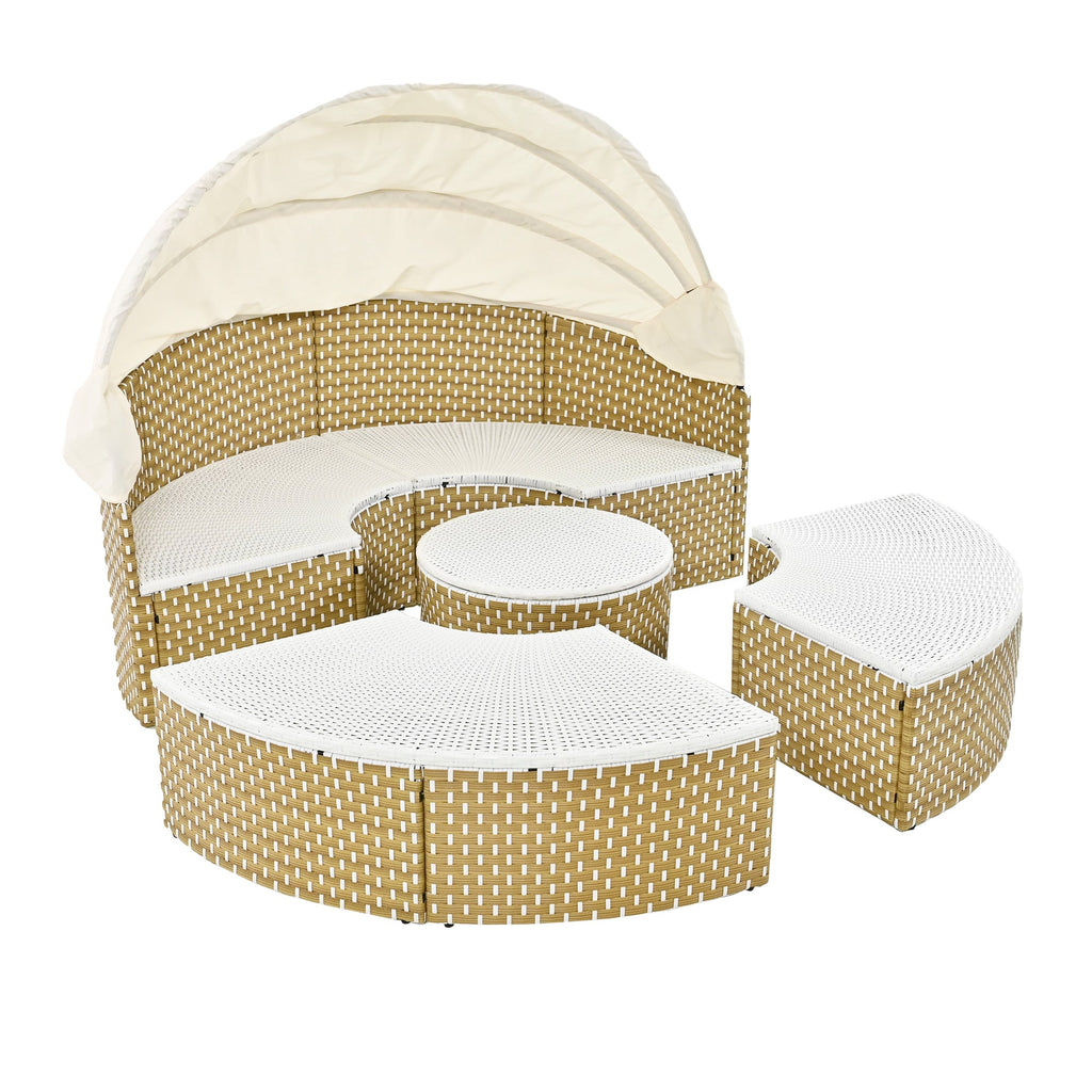 Outdoor Sectional Sofa PE Rattan Gray with Canopy
