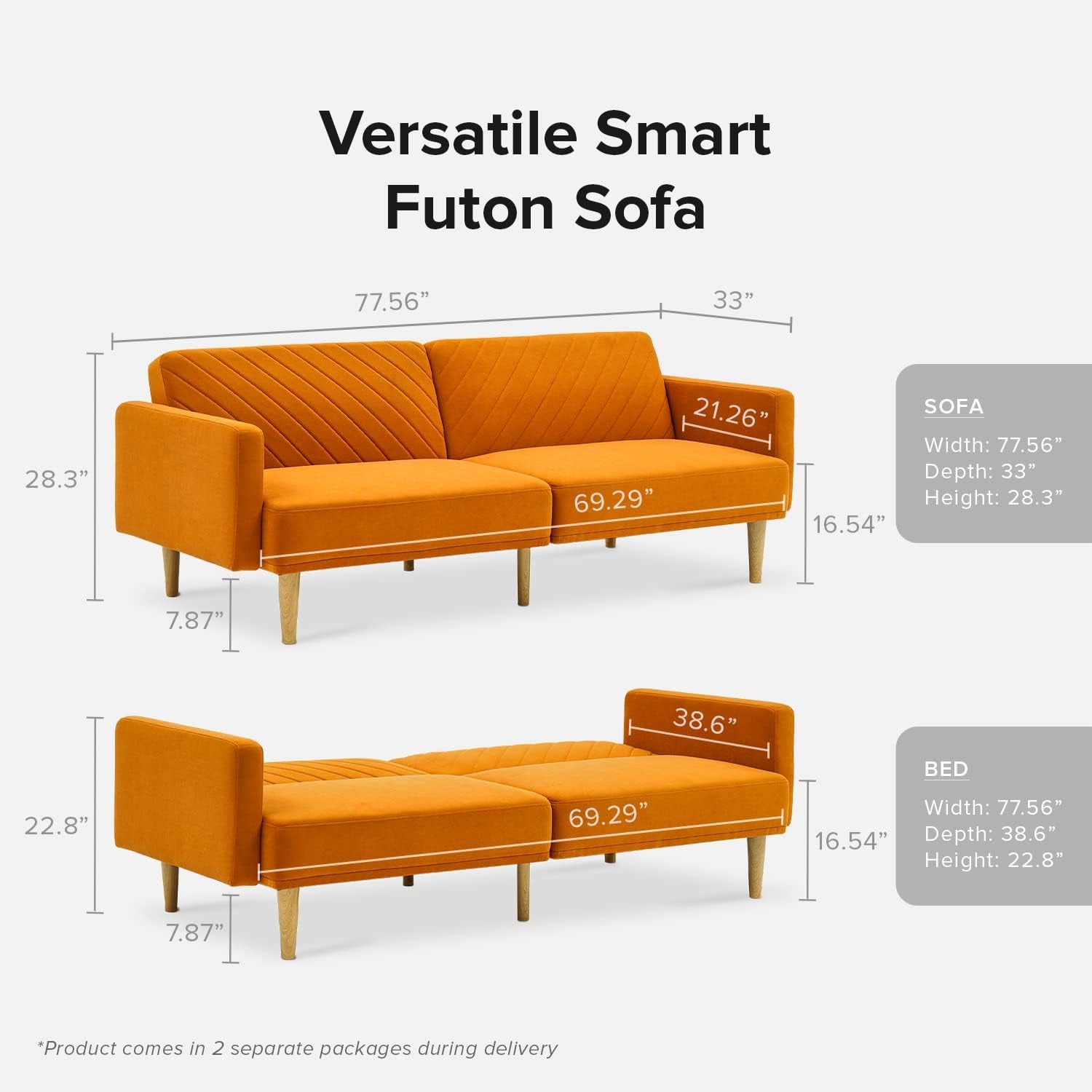 Chloe Futon Sofa Bed With Tapered Legs