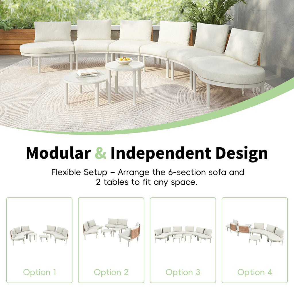 8-Piece Outdoor Sectional Sofa Set Aluminum / Beige with Rattan Style