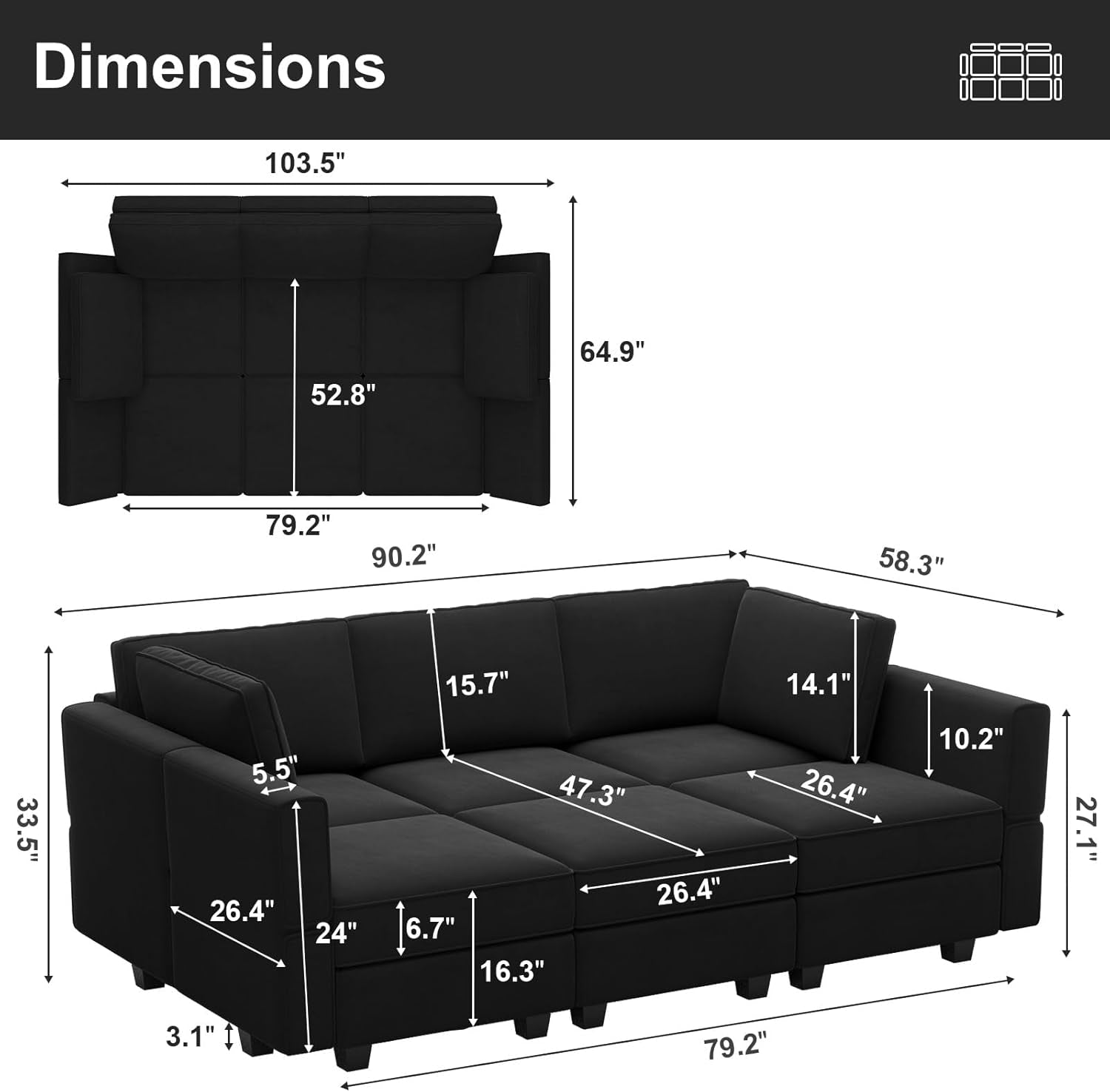 Modular Velvet Sectional Sofa With Chaise