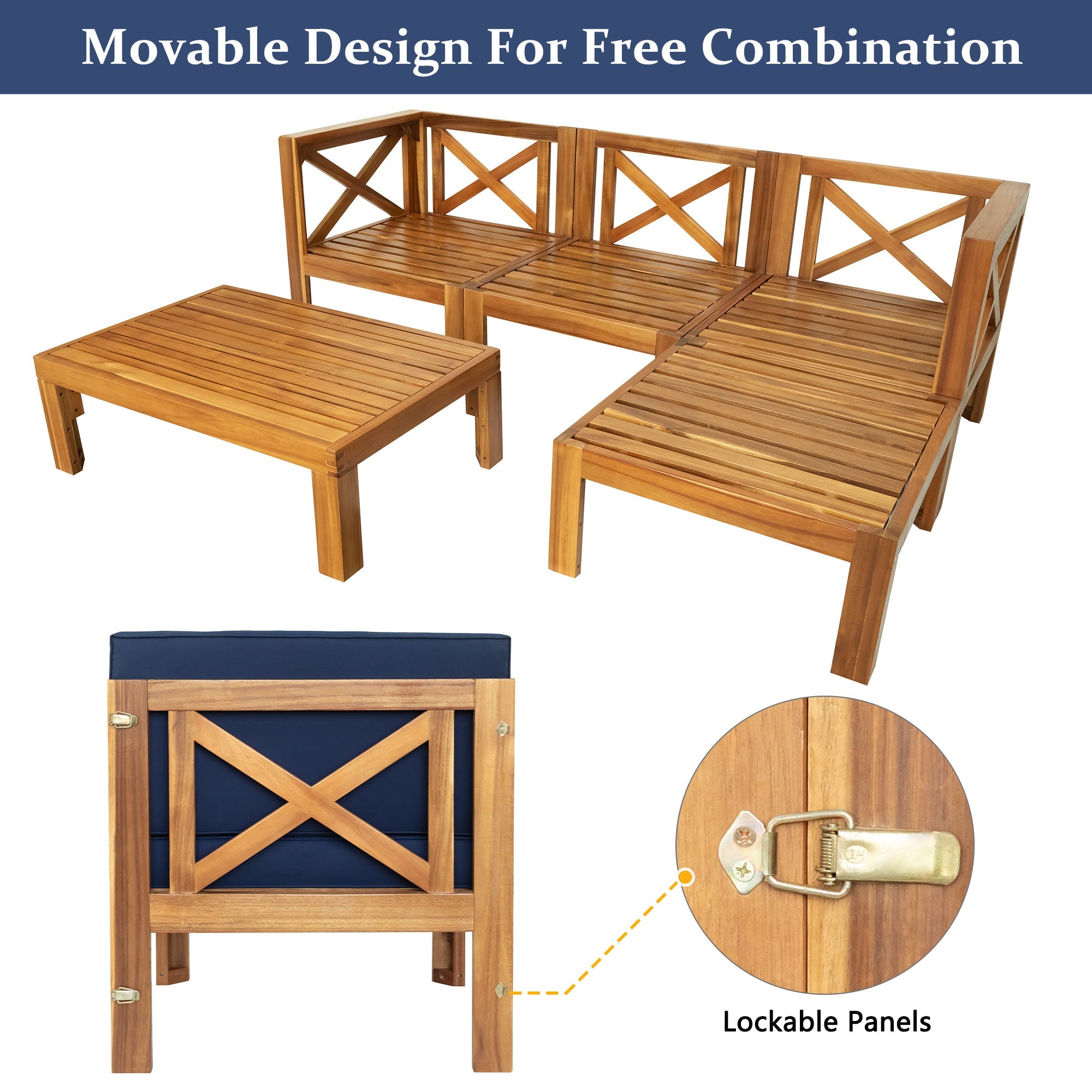 5-Piece Acadia Wood Outdoor Sectional Sofa Set
