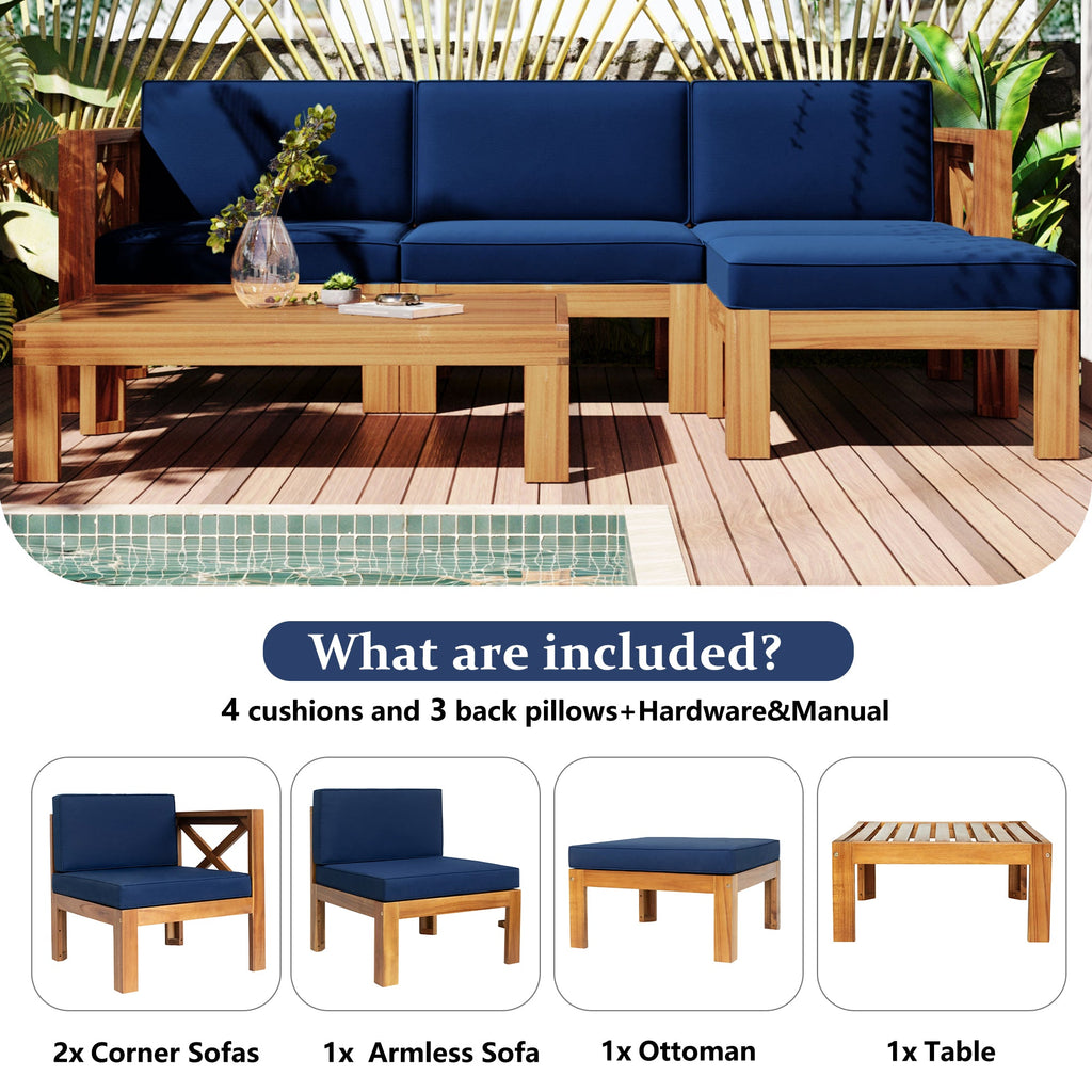 5-Piece Acadia Wood Outdoor Sectional Sofa Set