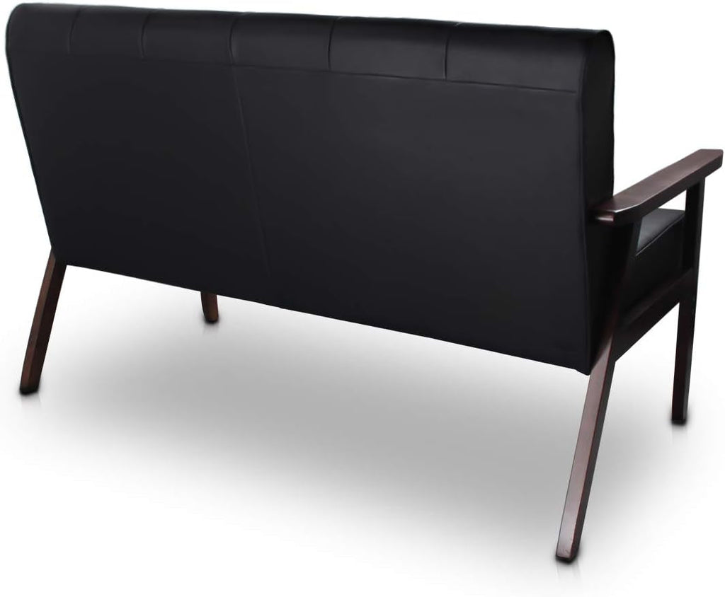Mid-Century Modern Faux Leather Loveseat