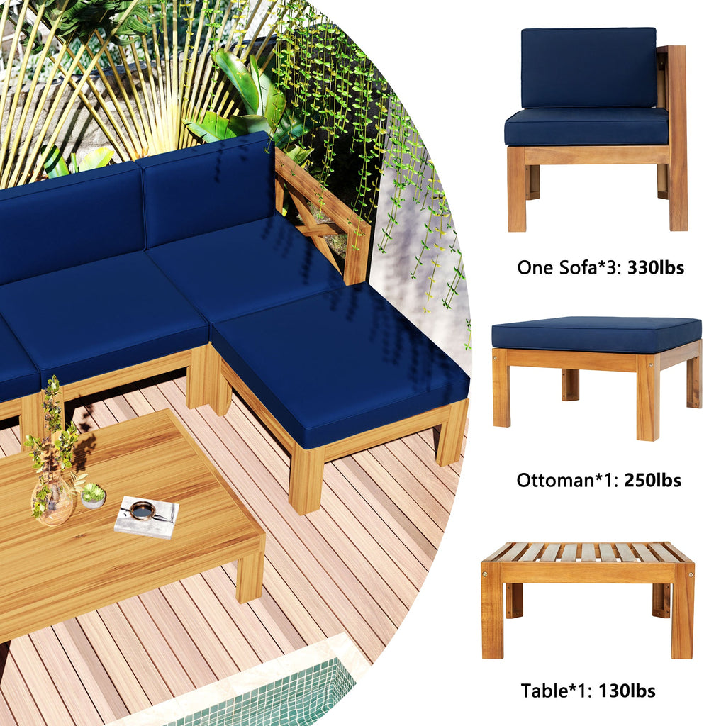 5-Piece Acadia Wood Outdoor Sectional Sofa Set