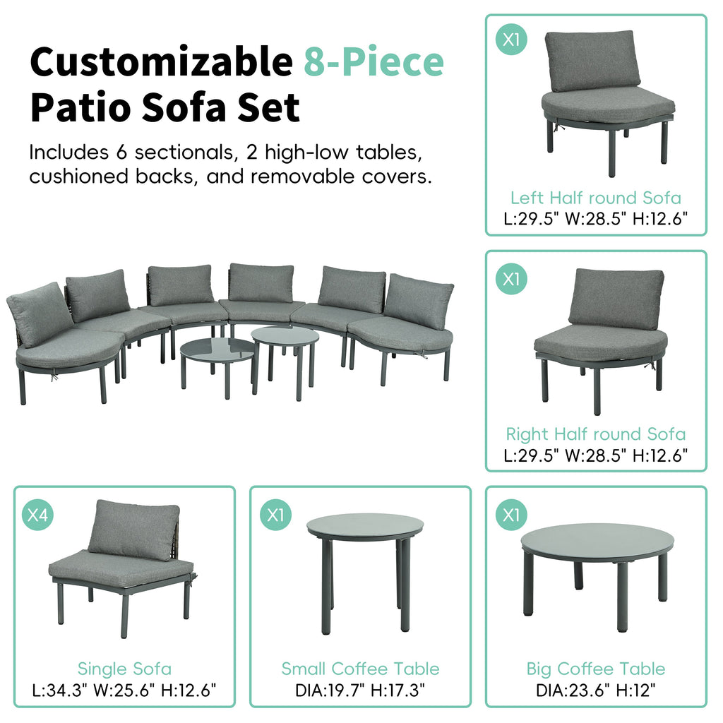 8-Piece Outdoor Sectional Sofa Set Aluminum / Beige with Rattan Style
