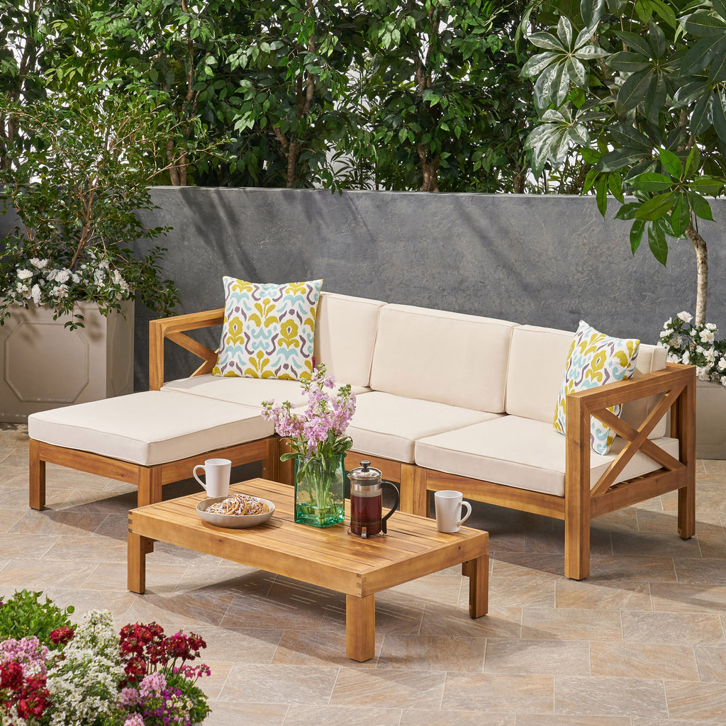 Acacia Wood L-Shaped Outdoor Sofa Set