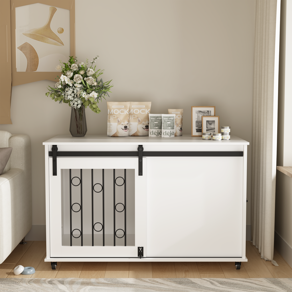 Modern Wooden Dog Crate with Sliding Barn Door