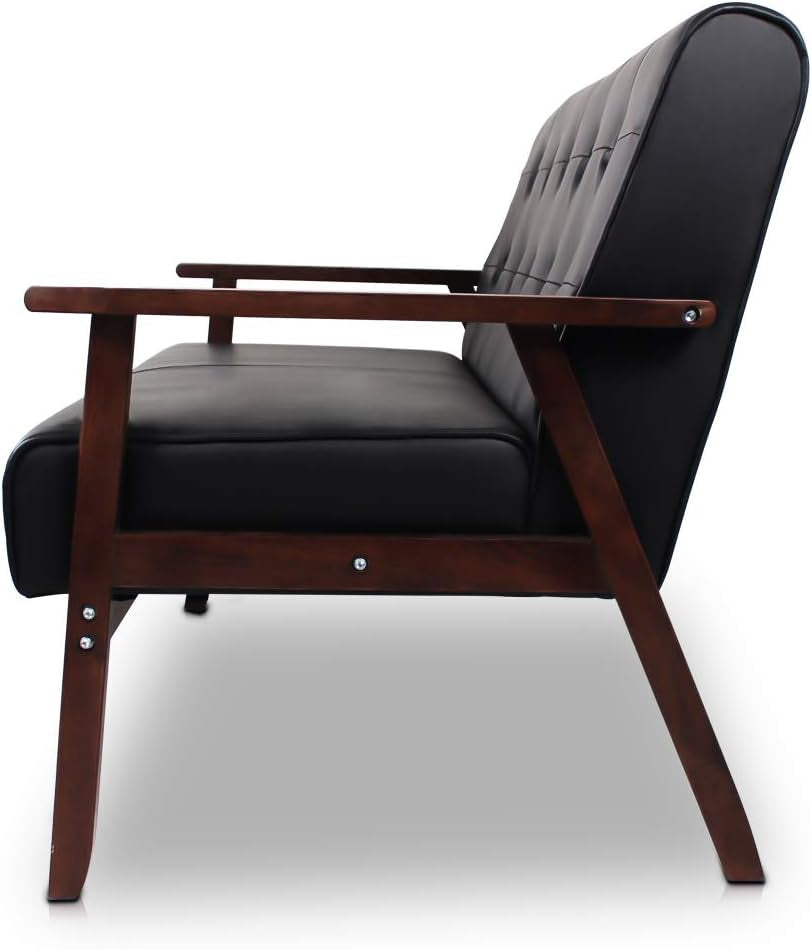 Mid-Century Modern Faux Leather Loveseat