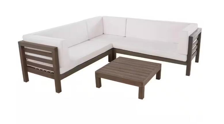 Outdoor Acacia Wood V-Shaped Sectional Sofa Set with Cushions – Modern