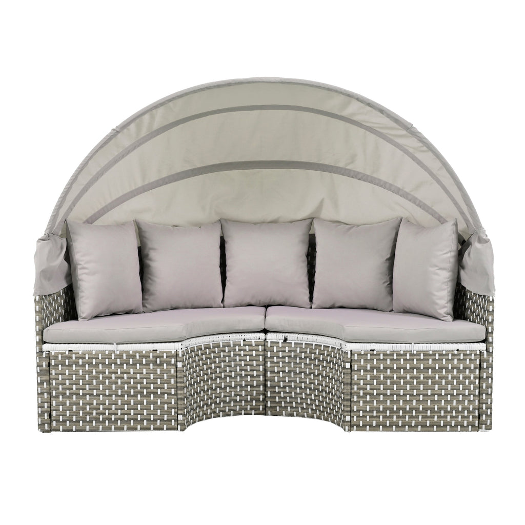 Outdoor Sectional Sofa PE Rattan Gray with Canopy