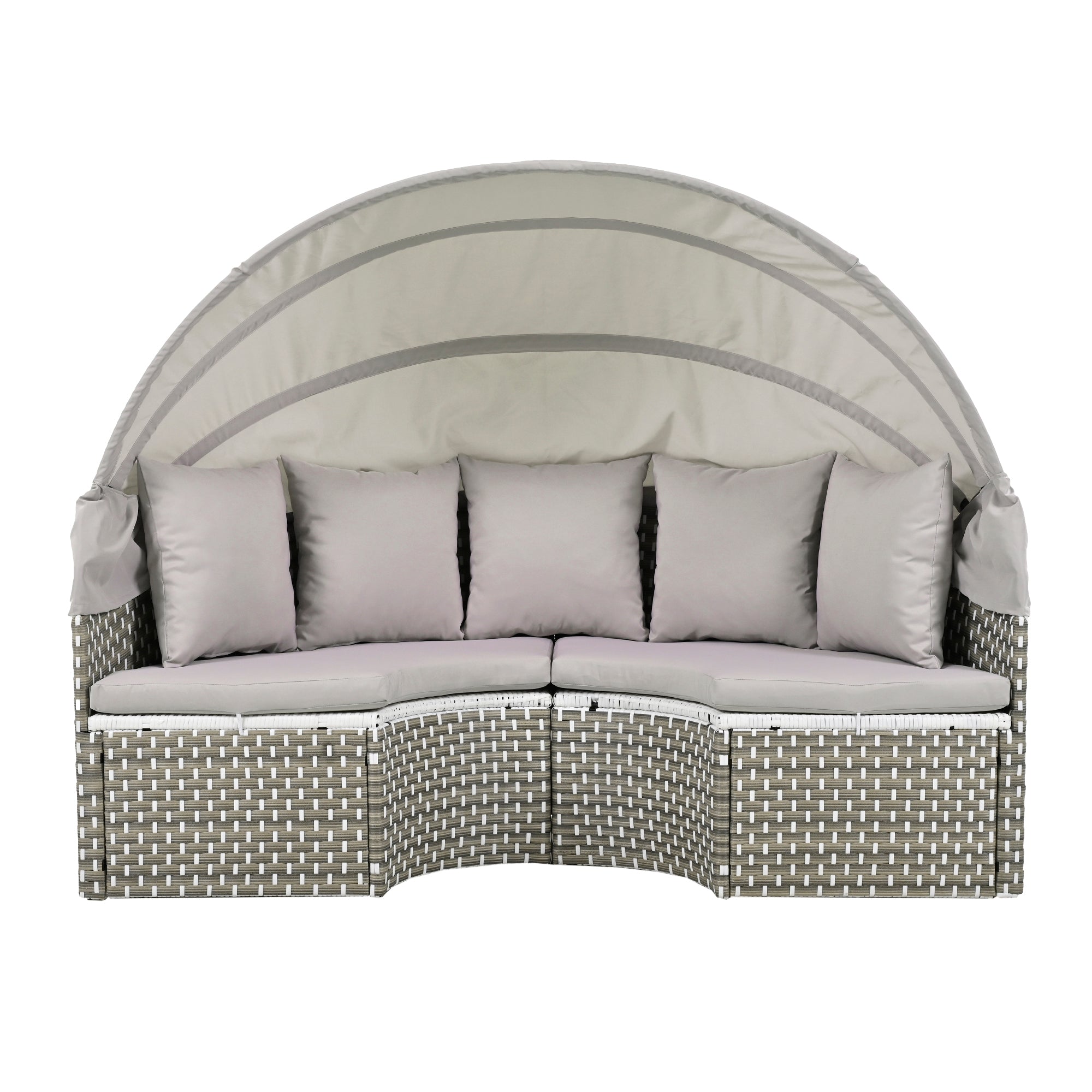 Outdoor Sectional Sofa PE Rattan Gray with Canopy