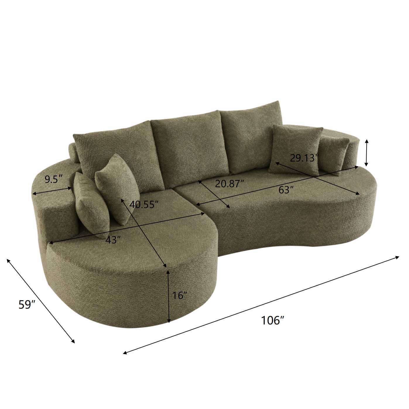 106" Curved Boucle Cloud Sofa
