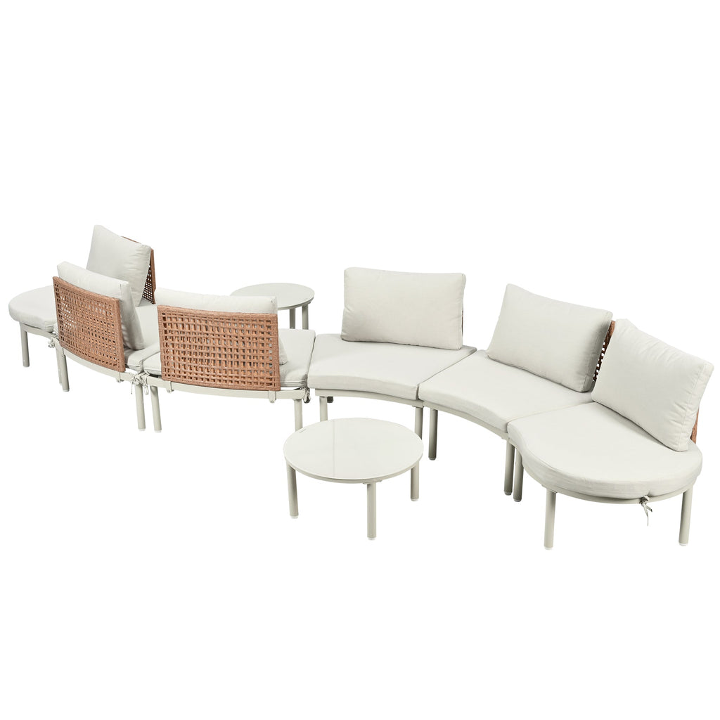 8-Piece Outdoor Sectional Sofa Set Aluminum / Beige with Rattan Style