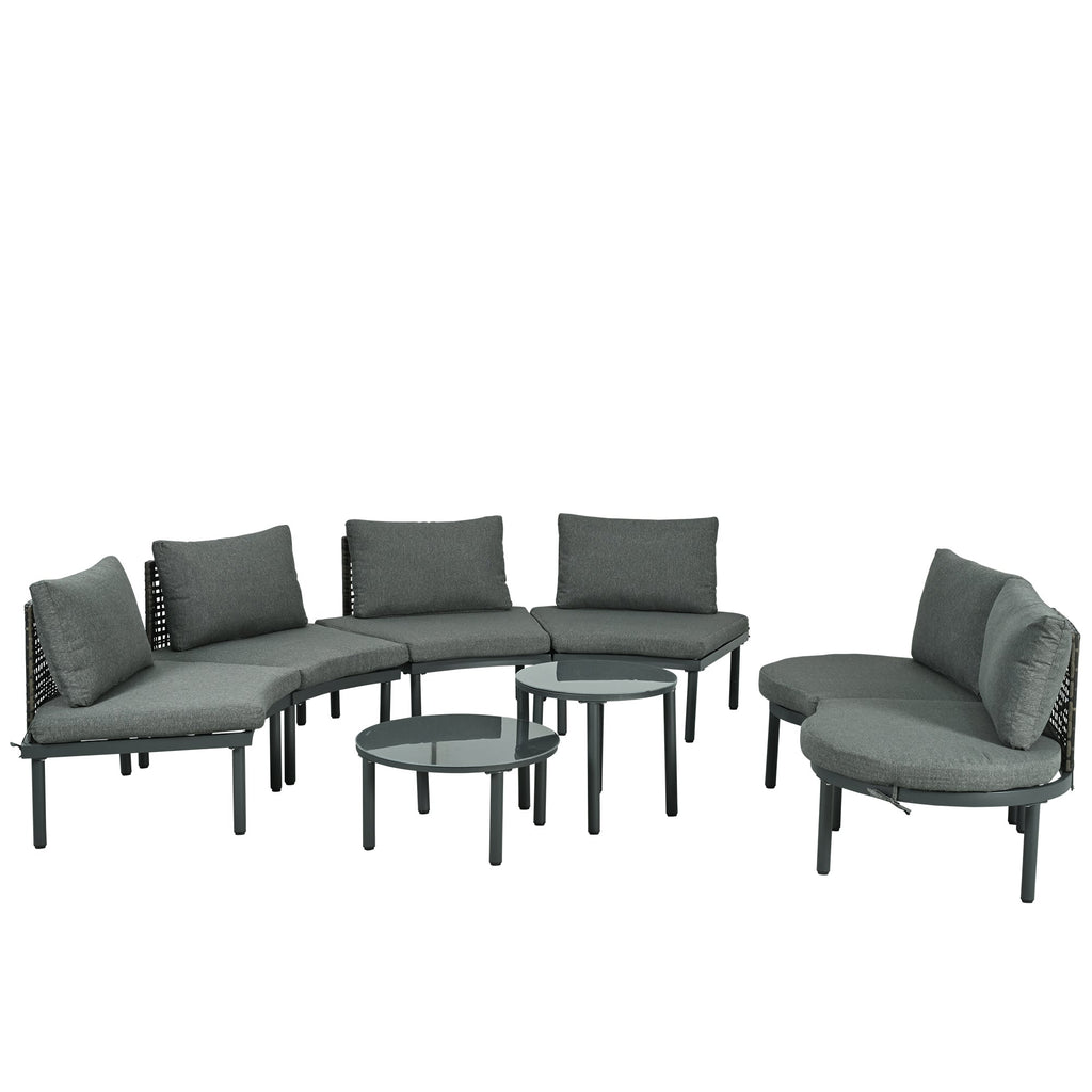 8-Piece Outdoor Sectional Sofa Set Aluminum / Beige with Rattan Style