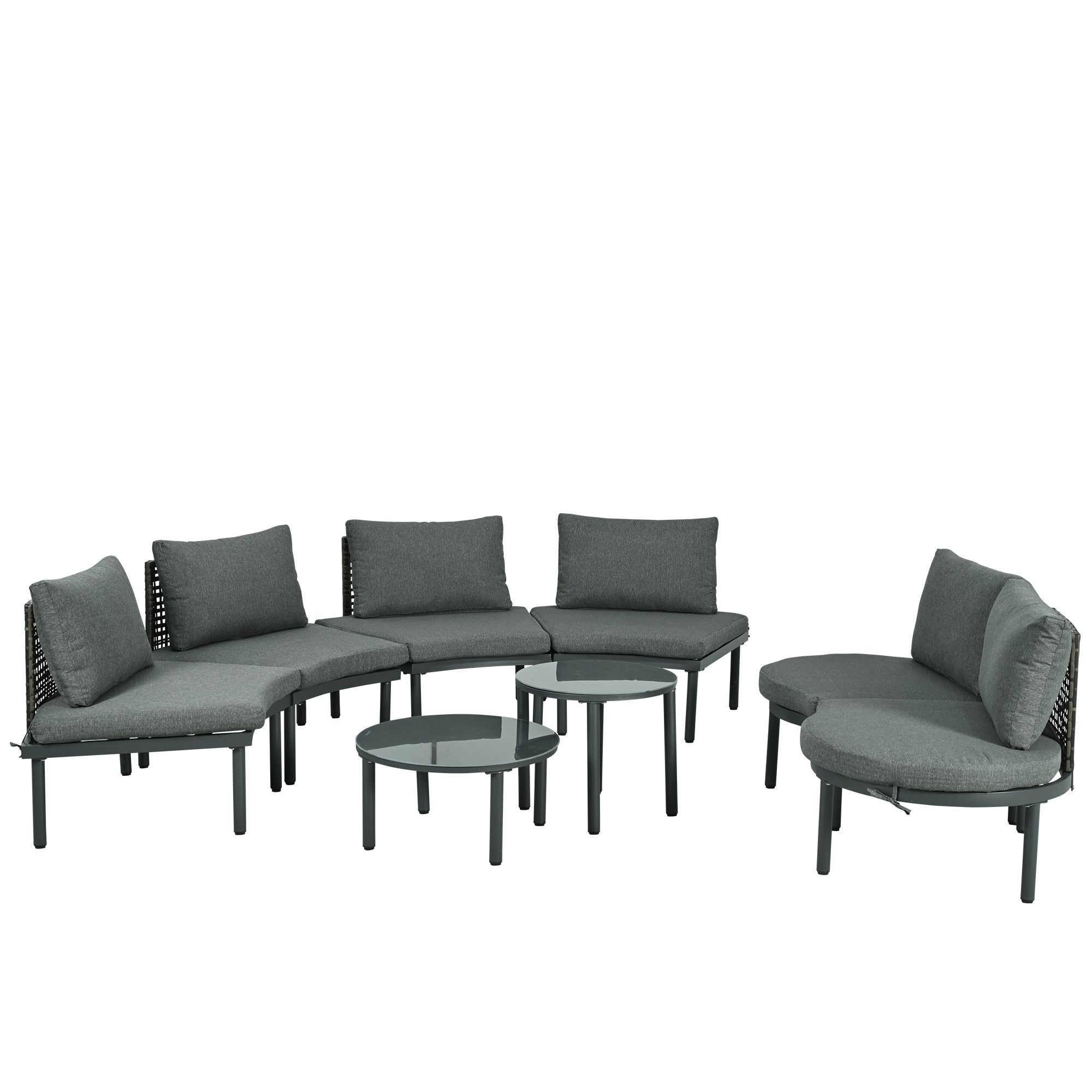 8-Piece Outdoor Sectional Sofa Set Aluminum / Beige with Rattan Style