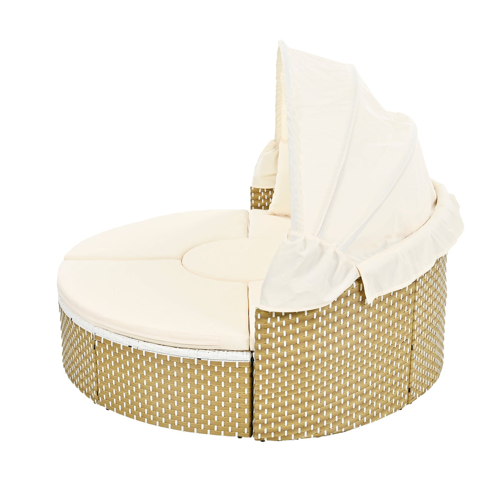 Outdoor Sectional Sofa PE Rattan Gray with Canopy