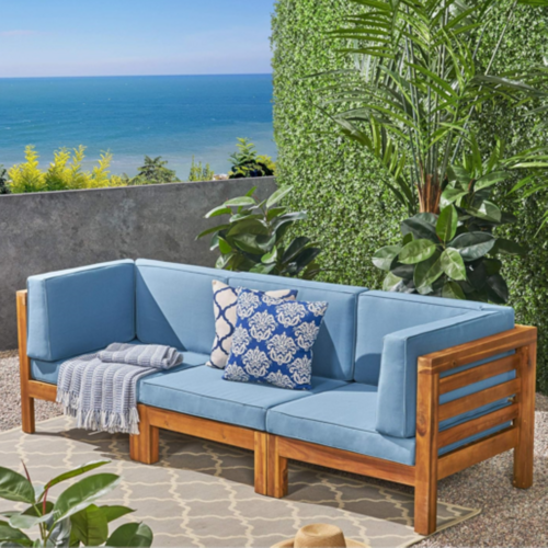 3-Piece Acacia Wood Outdoor Sofa Set