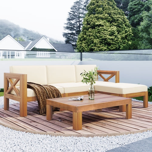 5-Piece Acadia Wood Outdoor Sectional Sofa Set