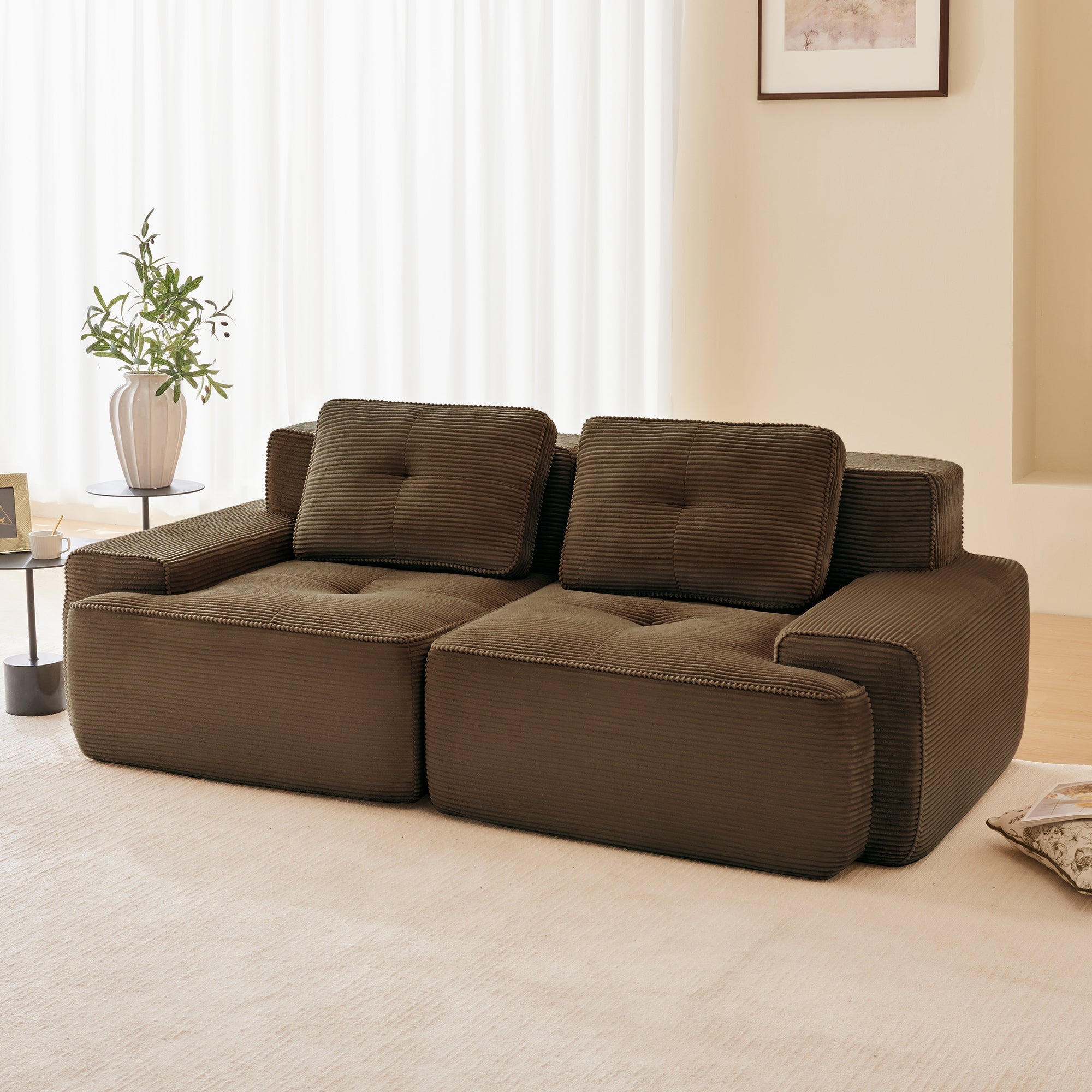 82inch Corduroy L-Shaped Modular Sofa