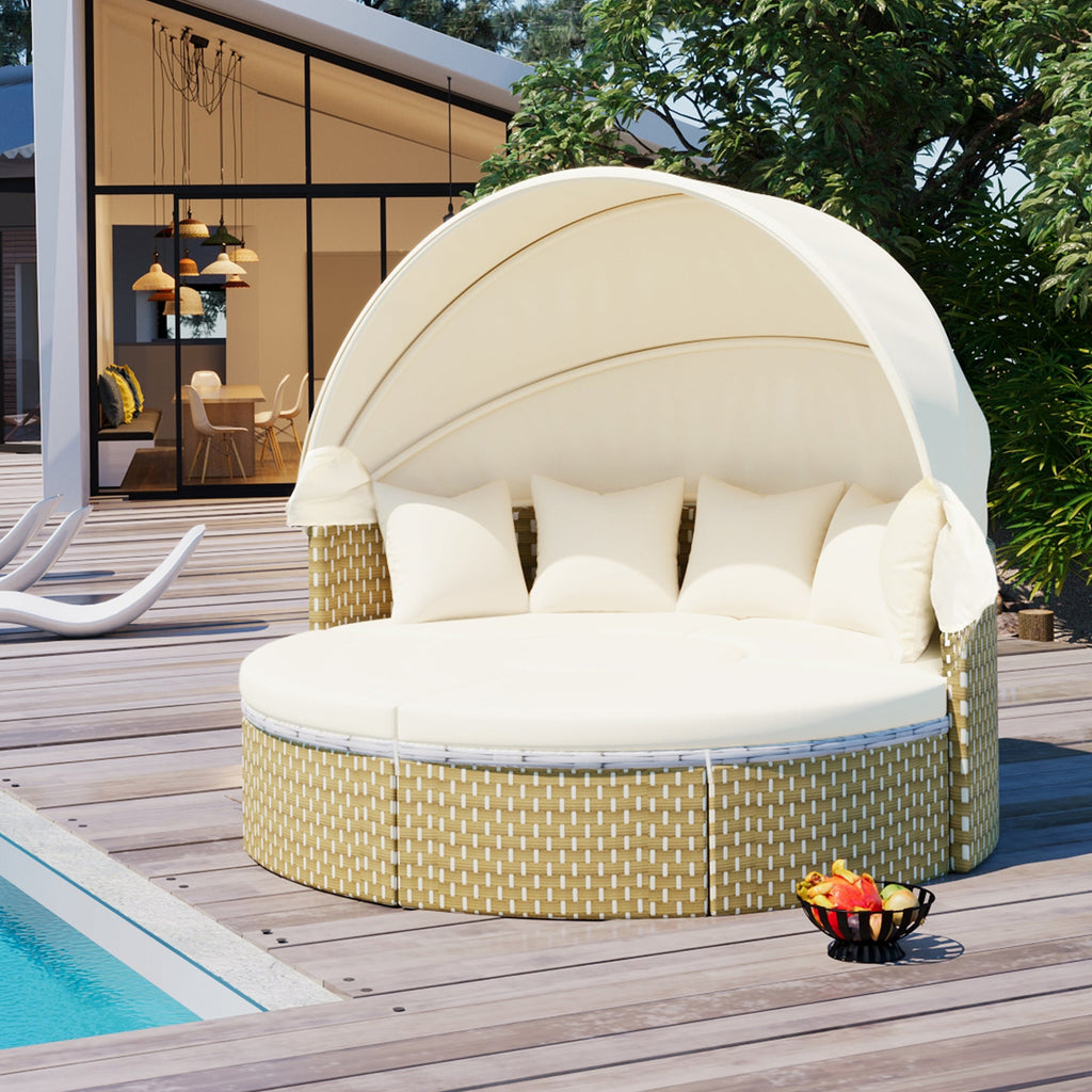 Outdoor Sectional Sofa PE Rattan Gray with Canopy