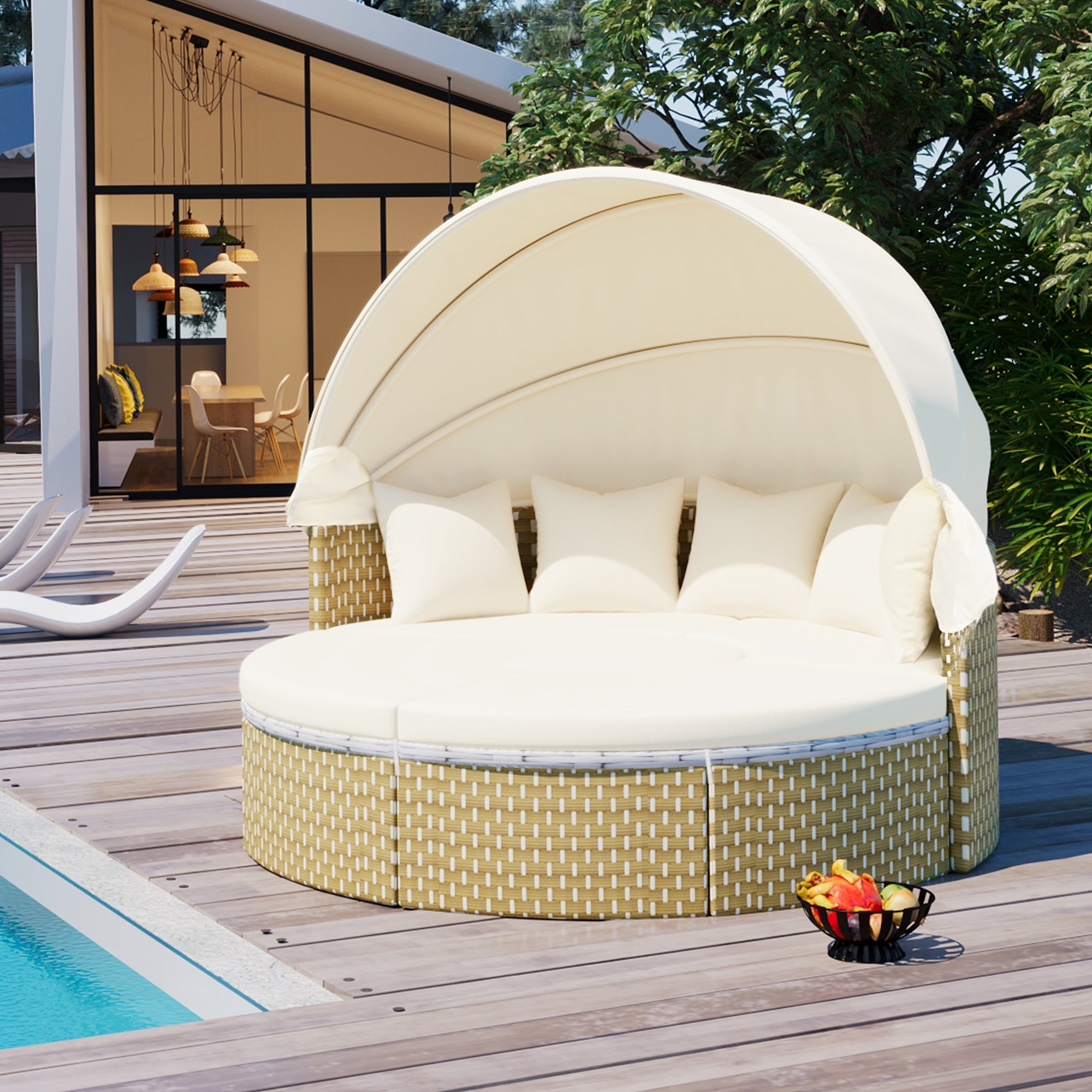 Outdoor Sectional Sofa PE Rattan Gray with Canopy