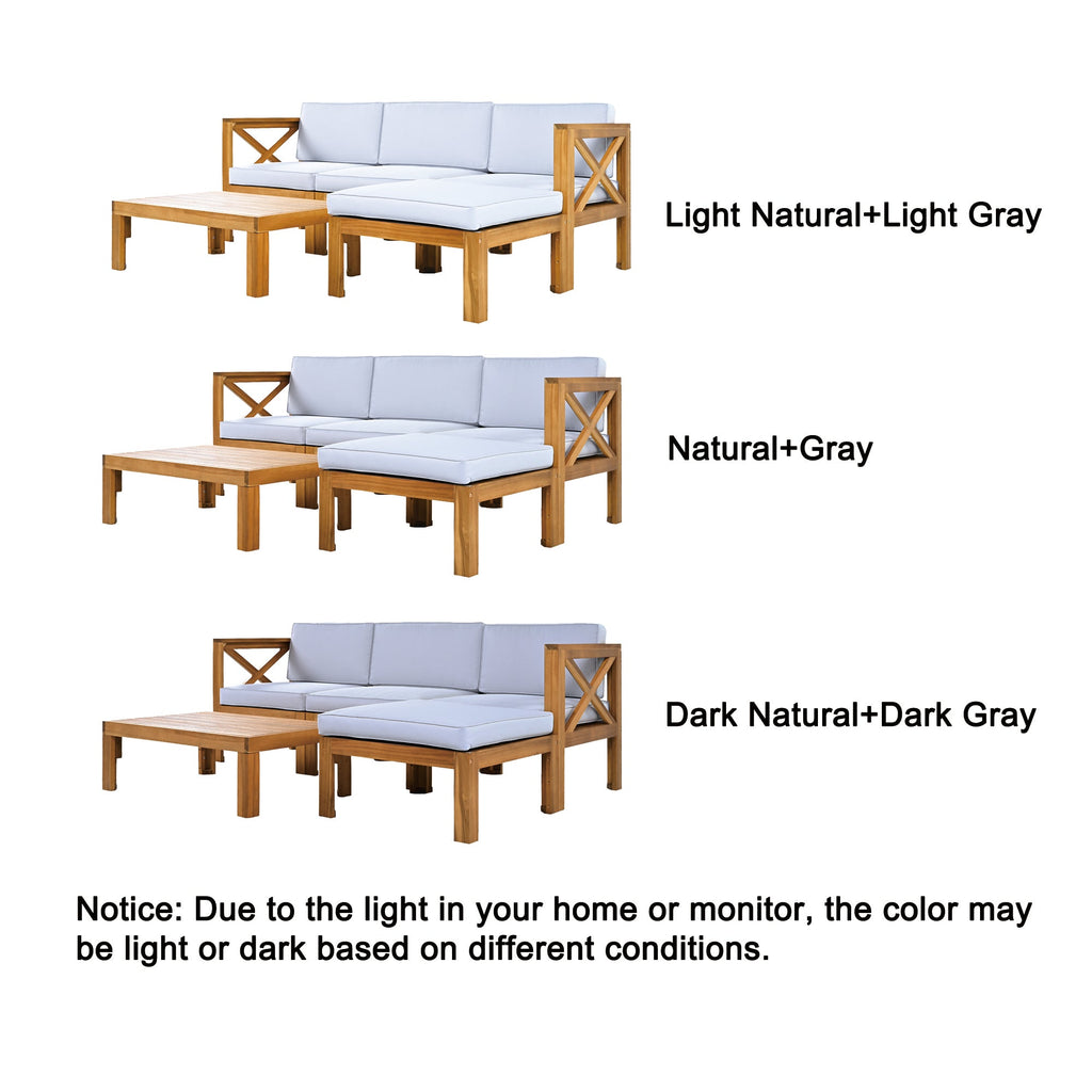 5-Piece Acadia Wood Outdoor Sectional Sofa Set