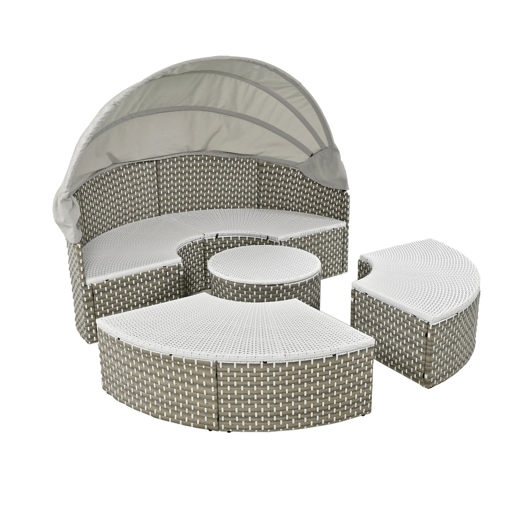 Outdoor Sectional Sofa PE Rattan Gray with Canopy