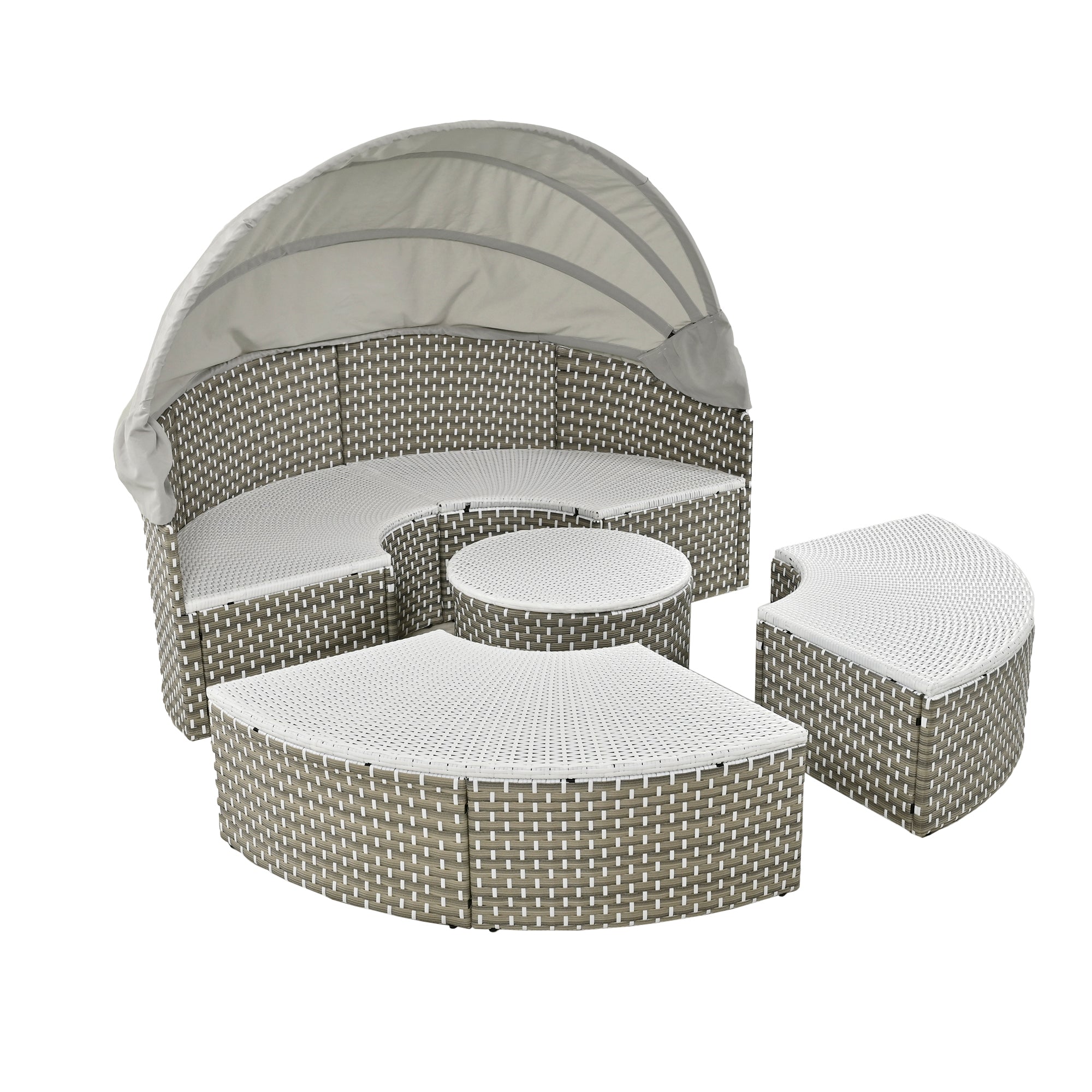 Outdoor Sectional Sofa PE Rattan Gray with Canopy