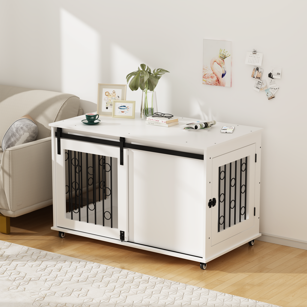 Modern Wooden Dog Crate with Sliding Barn Door