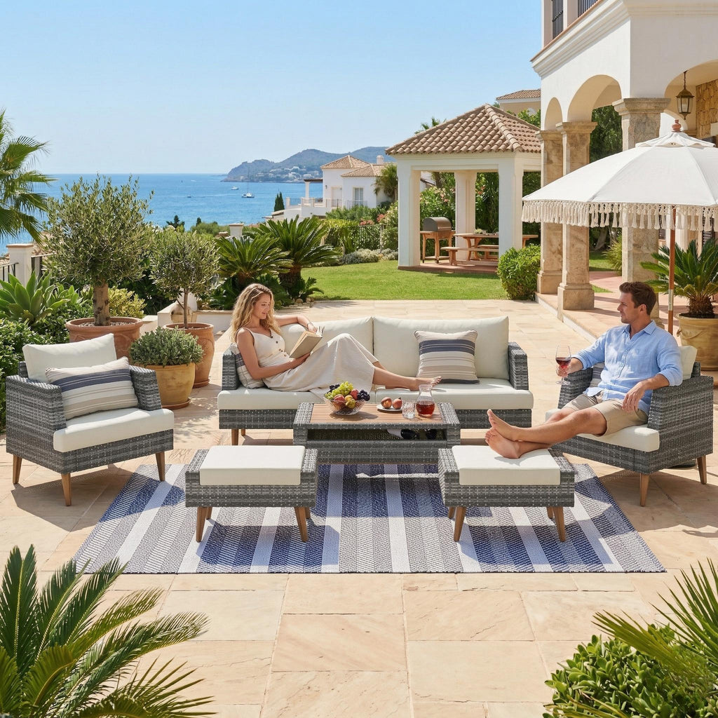 6-Piece Outdoor Sofa Set Wicker Gray Beige
