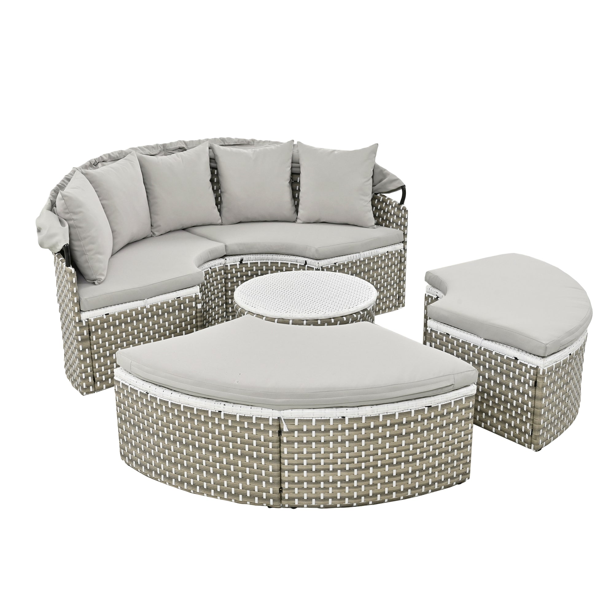 Outdoor Sectional Sofa PE Rattan Gray with Canopy
