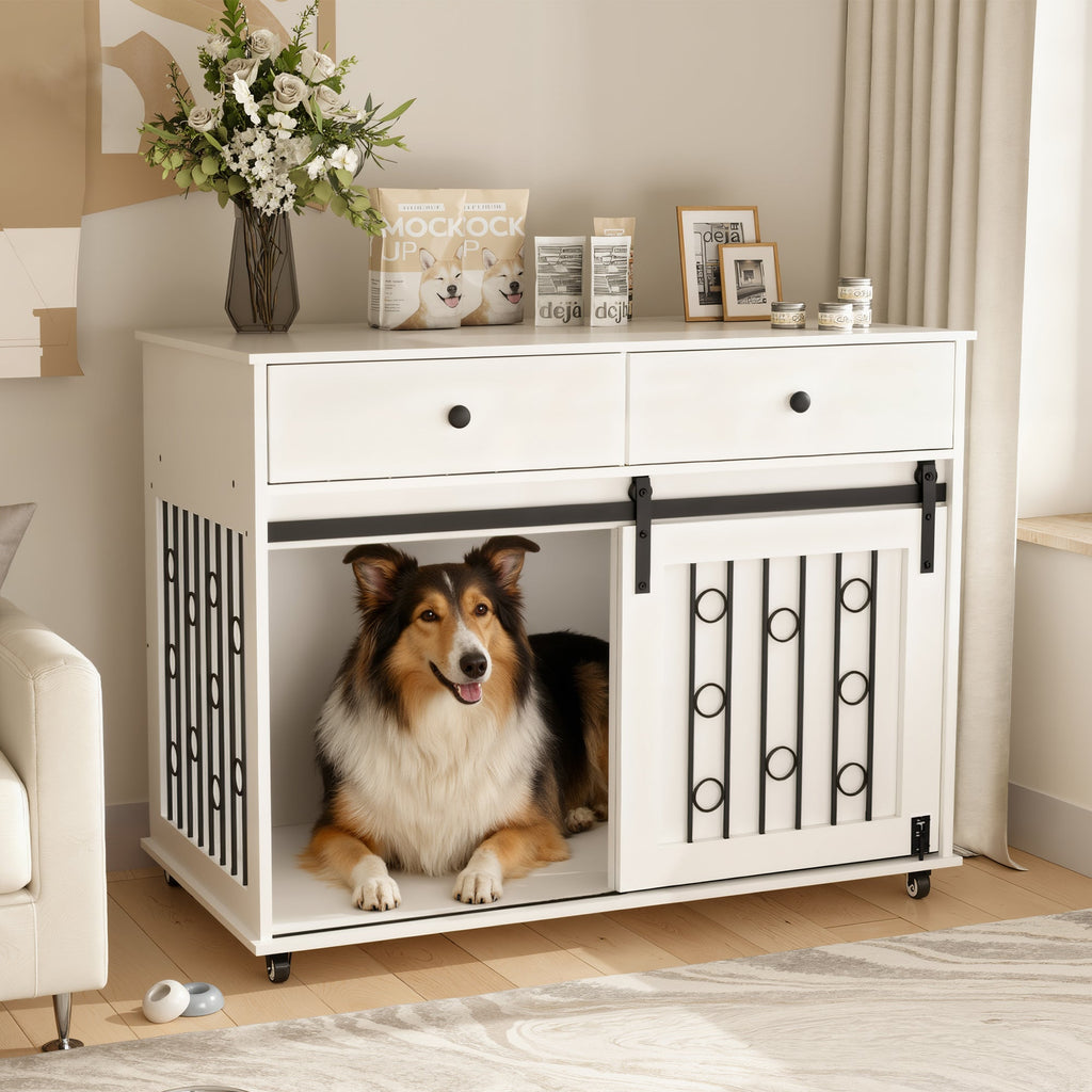 Modern Wooden Dog Crate with Sliding Barn Door