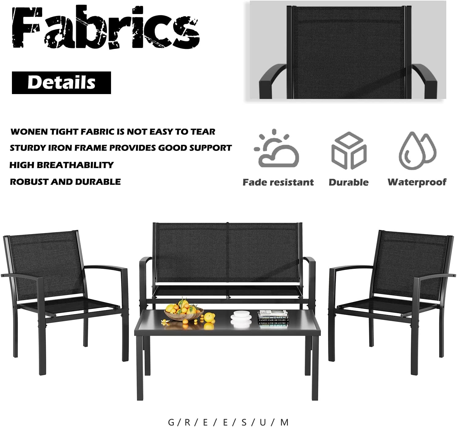 4 Piece Black Patio Furniture Set