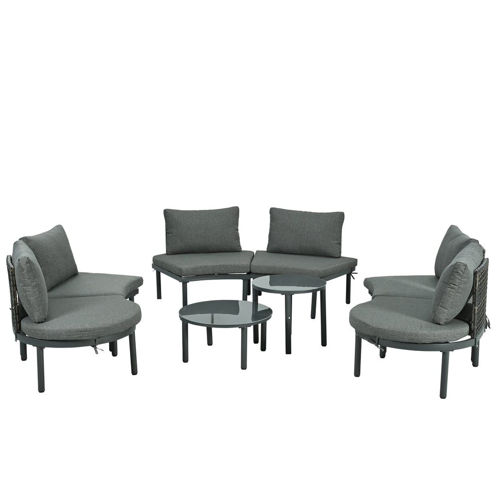 8-Piece Outdoor Sectional Sofa Set Aluminum / Beige with Rattan Style