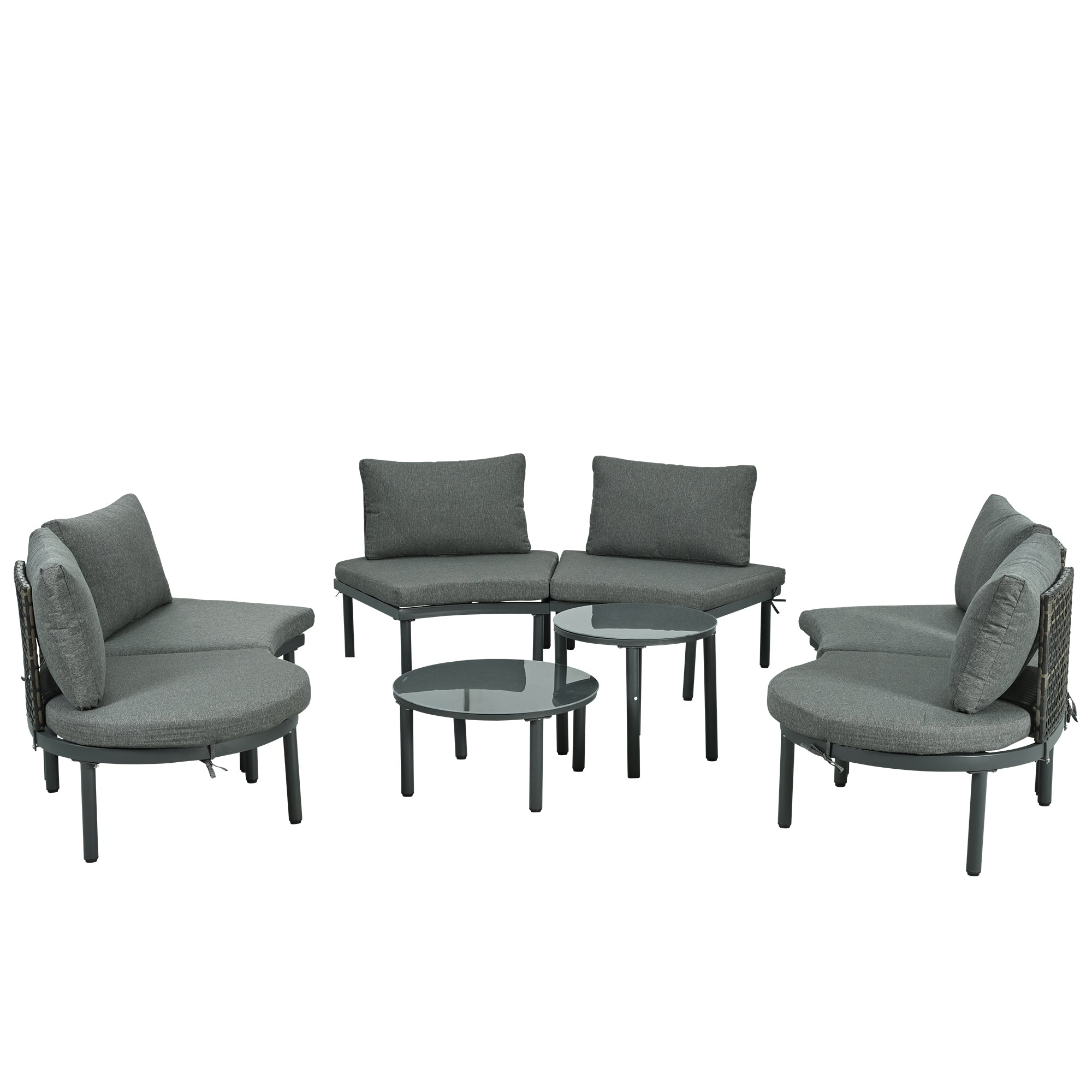 8-Piece Outdoor Sectional Sofa Set Aluminum / Beige with Rattan Style