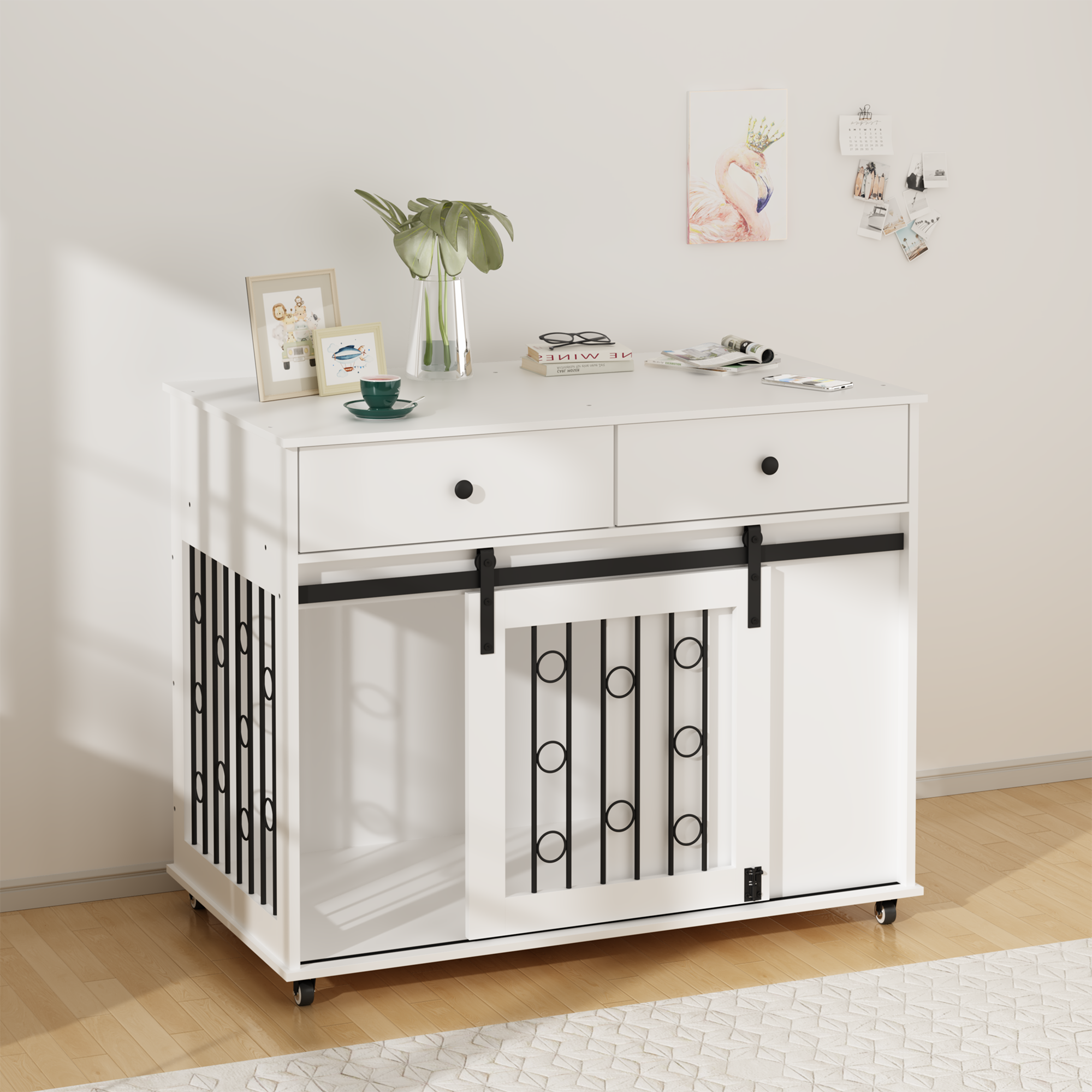 Modern Wooden Dog Crate with Sliding Barn Door