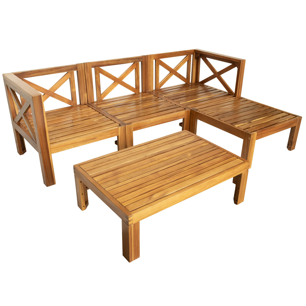 5-Piece Acadia Wood Outdoor Sectional Sofa Set