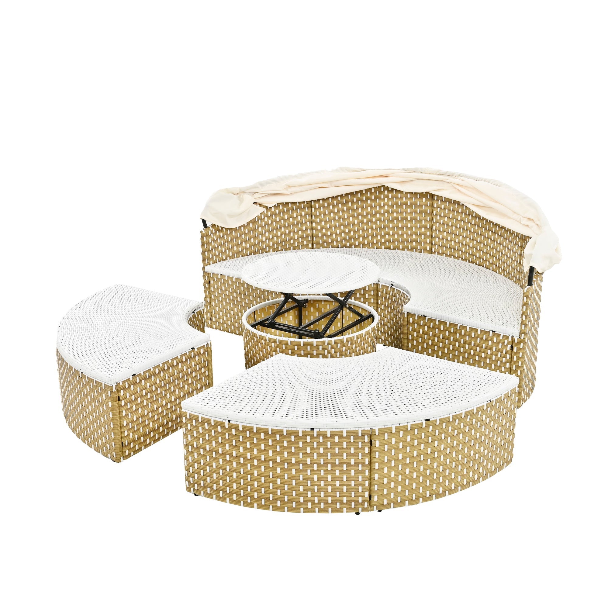 Outdoor Sectional Sofa PE Rattan Gray with Canopy