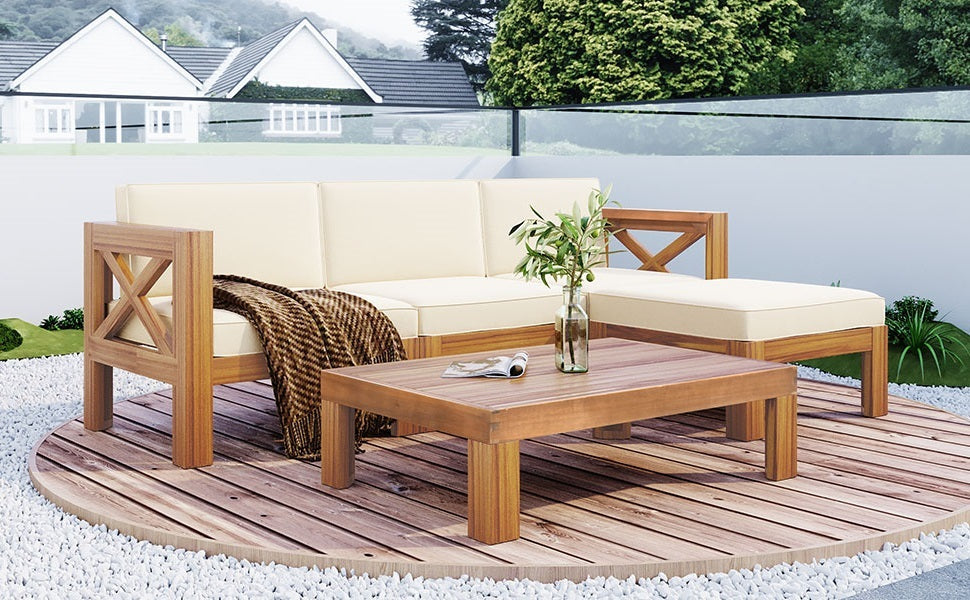 5-Piece Acadia Wood Outdoor Sectional Sofa Set