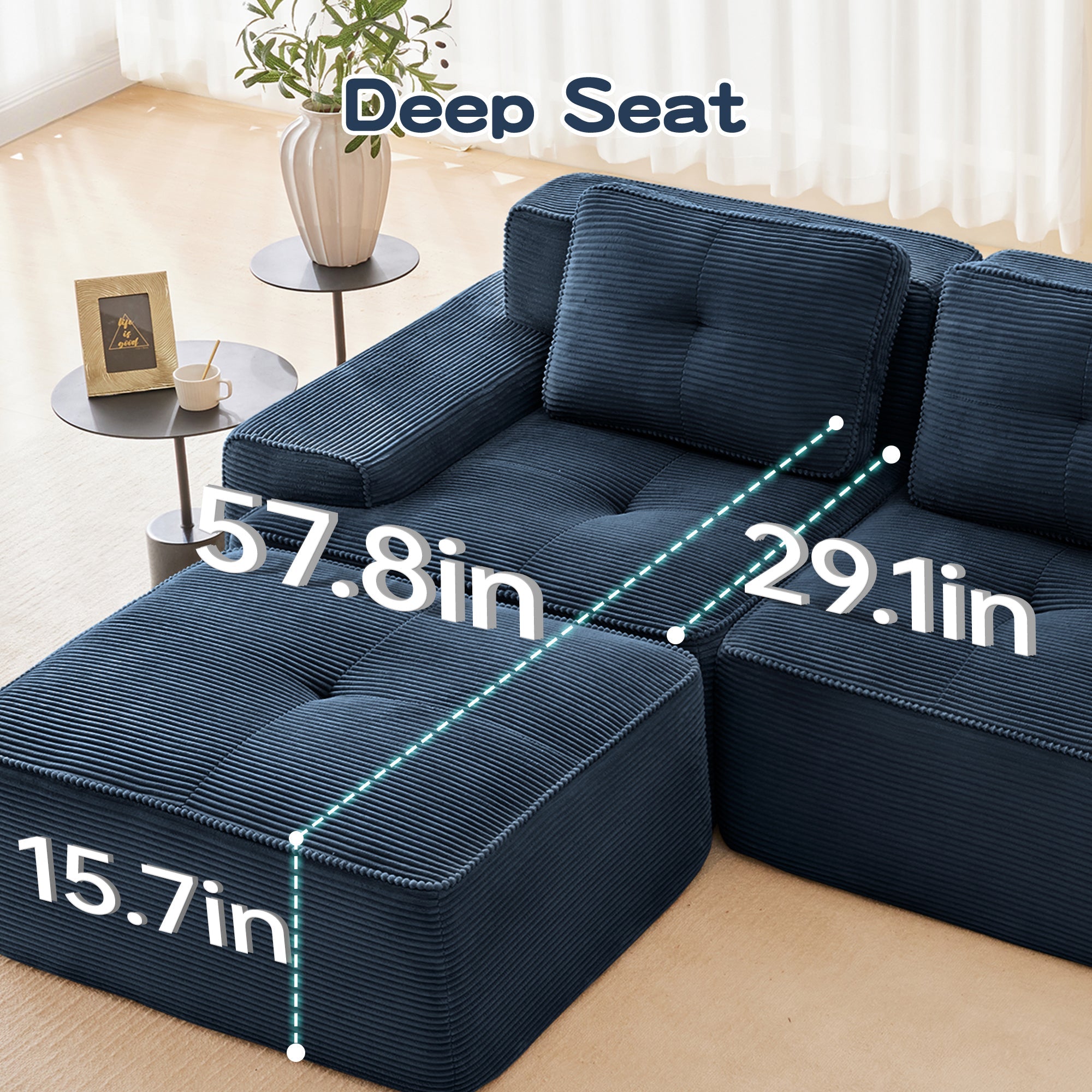 82inch Corduroy Modern L-Shaped Modular Sofa